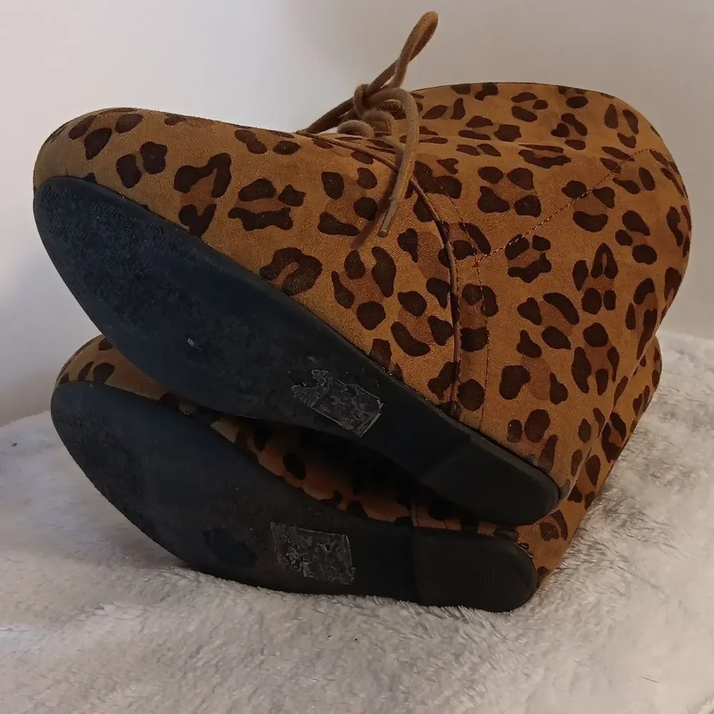 Soda Leopard Print Wedge Ankle Boots